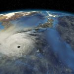台風が接近している宇宙から見た日本